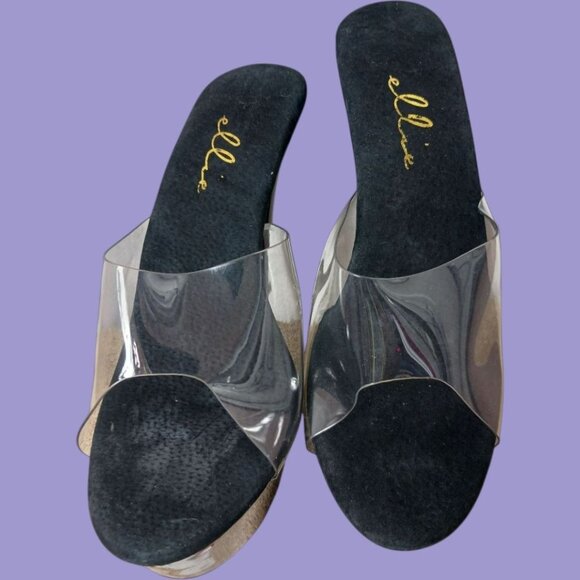 Ellie  Platform Vanity 6 Heels Black/Clear Size 11 - Picture 9 of 14